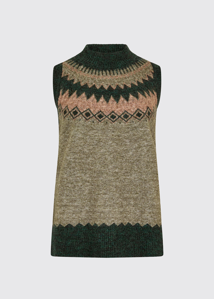Doyle Women's Fair Isle pattern vest - Olive Multi