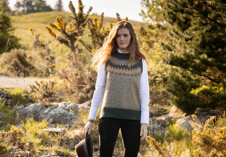 Doyle Women's Fair Isle pattern vest - Olive Multi