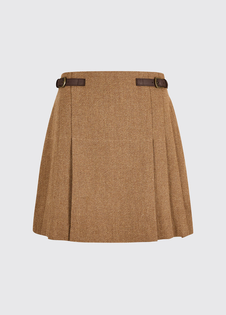 Hornbeam Women's pleated tweed skirt - Camel Twill