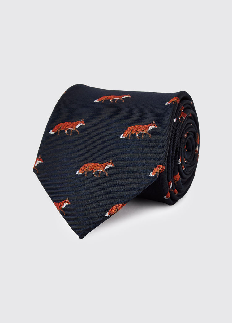 Kavanagh 100% silk fox motif tie - Navy