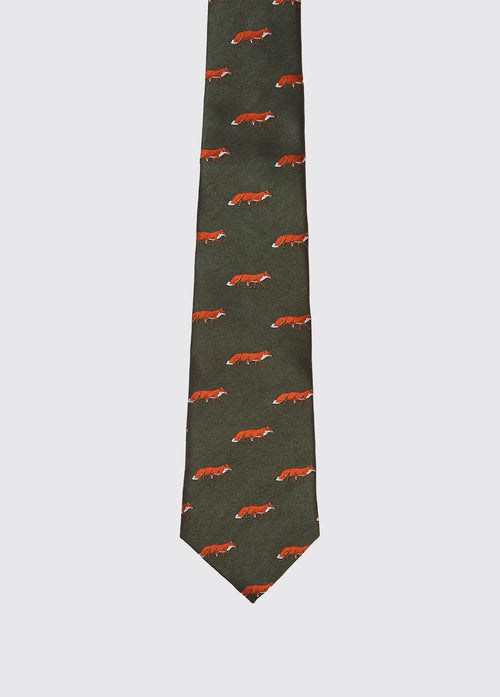 Kavanagh 100% silk fox motif tie - Olive
