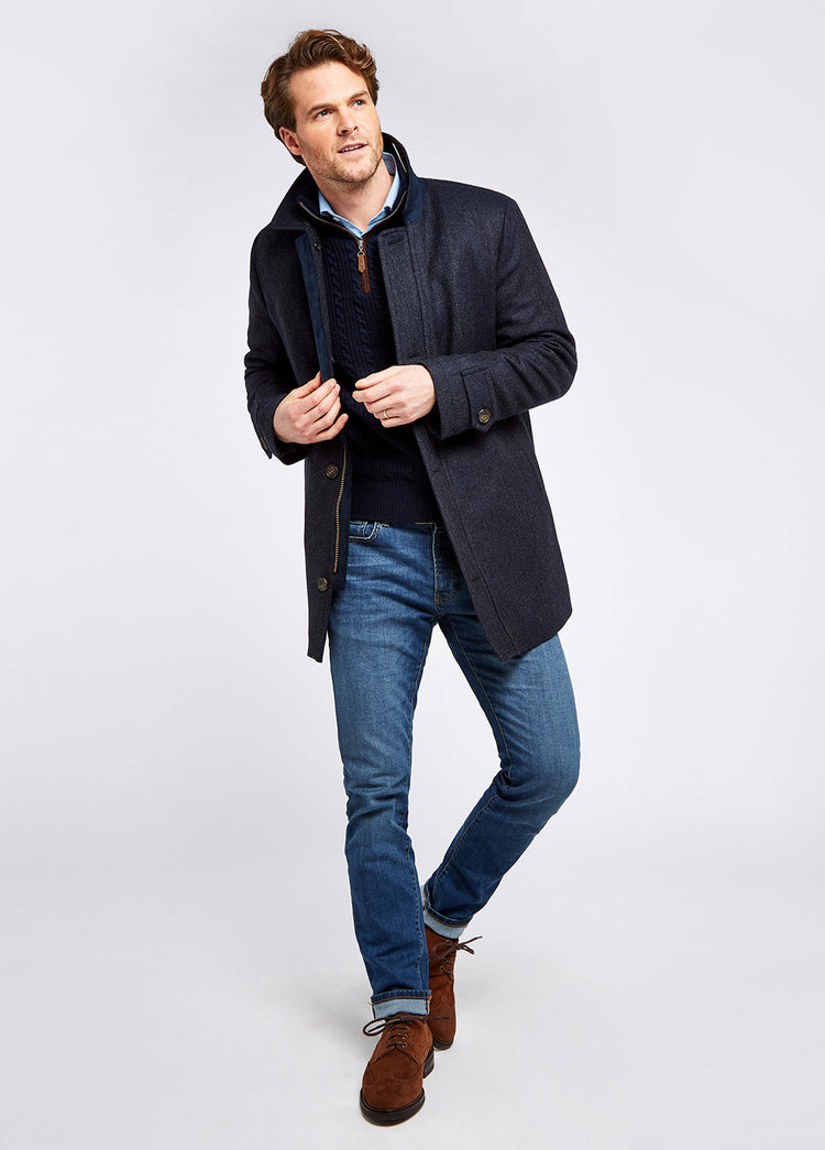 Kingham Mens Tweed Coat - Navy