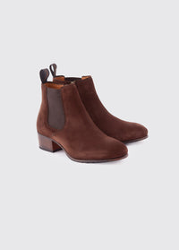 A pair of Dubarry Bray Chelsea boots for women, cigar brown coloured leather with elasticated side gussets with front and heel finger pulls