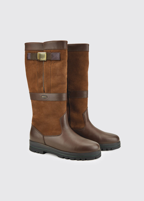 A pair of Dubarry wider fitting ladies Duncannon Country boots, walnut coloured calf height leather boot with adjustable strap