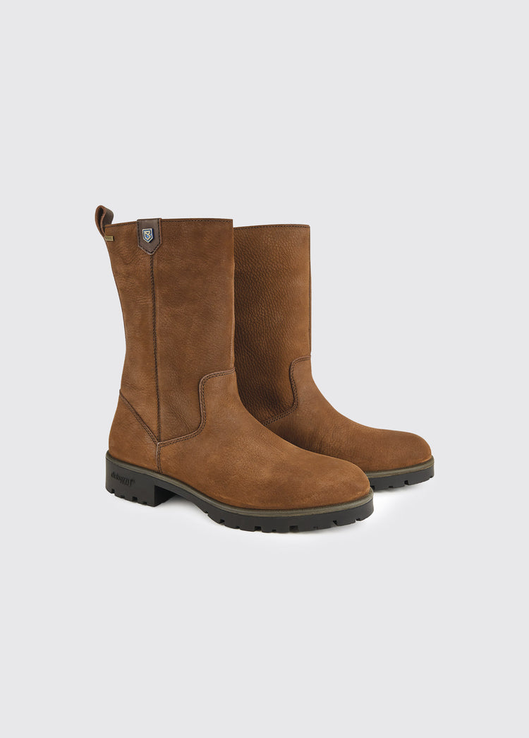 Pair of Dubary Killarney walnut brown country boots, a calf height boot with a heeled sole 