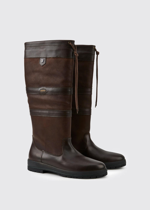 Dubarry ladies  knee-high mocha brown leather Galway Country Boot with laced top