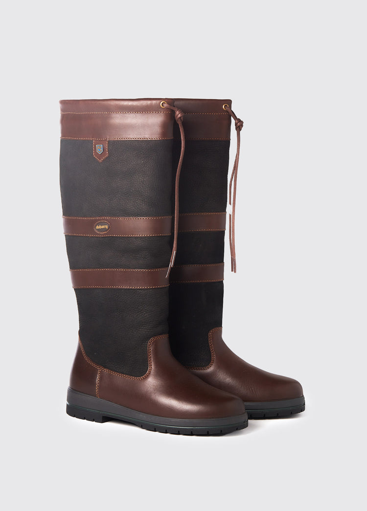 Wider calf fifitting Dubarry ladies knee-high black and brown leather Galway Country Boot with laced top