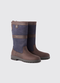 Wider calf pair of Dubarry ladies Kildare calf height leather Country Boot, navy and brown colour