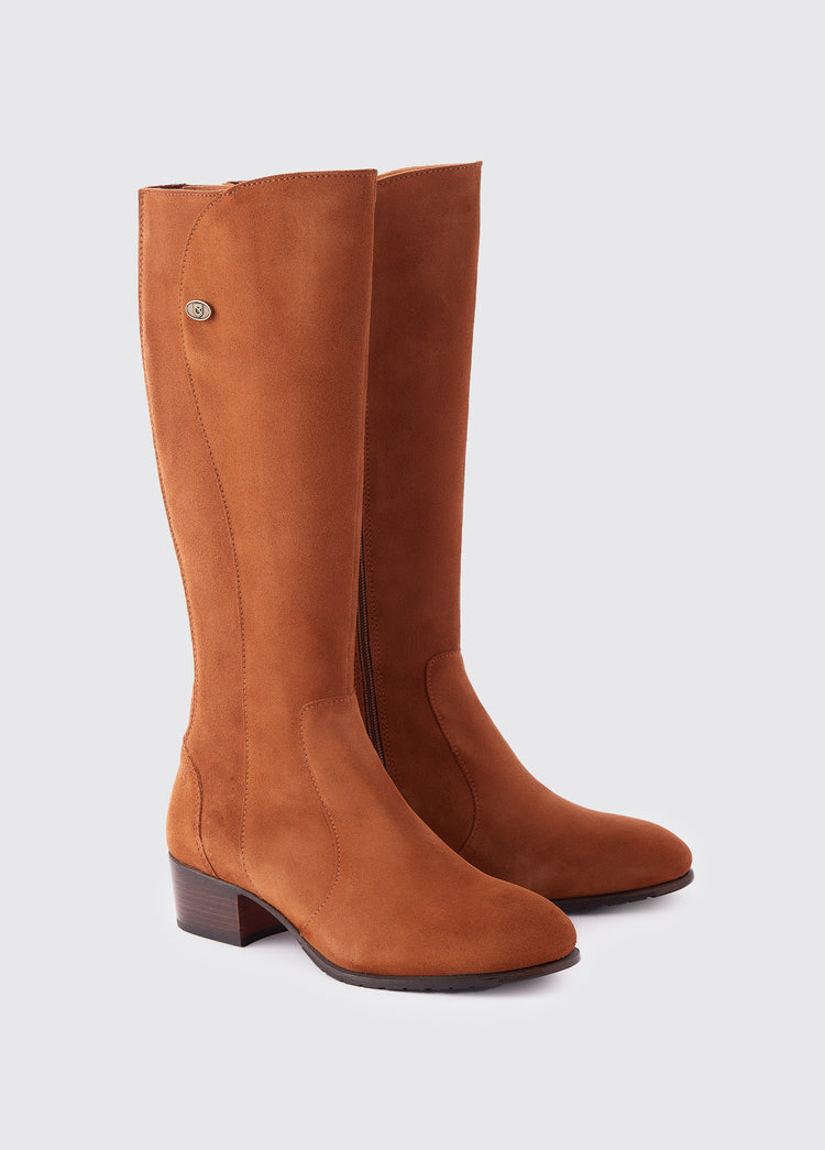 A pair of Ladies Dubarry knee-high Camel Downpatrick Country Boot with Full length zip fastening.