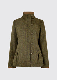 Dubarry women's Bracken Tweed Coat, heath colour sporting jacket with stand up collar and zipped front with buttons