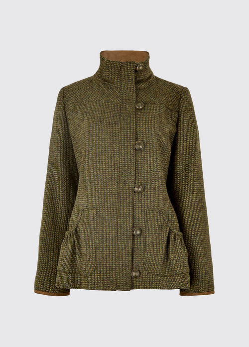 Dubarry women's Bracken Tweed Coat, heath colour sporting jacket with stand up collar and zipped front with buttons