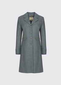 Dubarry women's Blackthorn Tweed Mist Coat with three-quarter-length, side splits and besom pockets.
