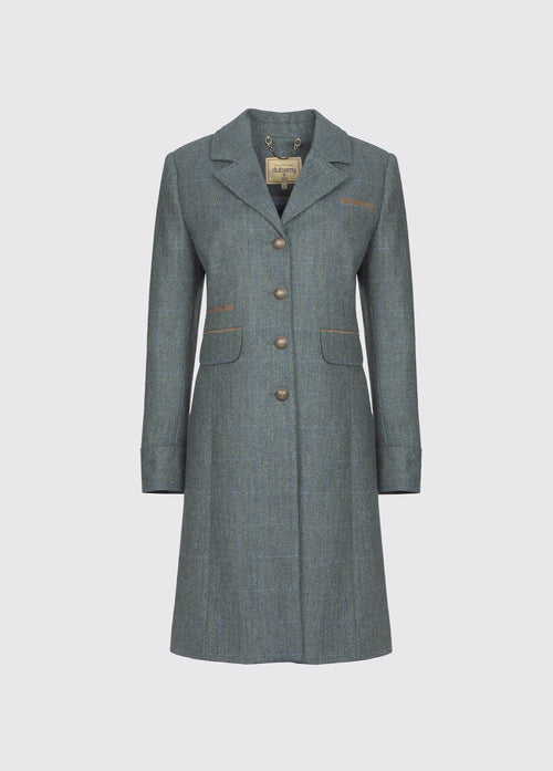 Dubarry women's Blackthorn Tweed Mist Coat with three-quarter-length, side splits and besom pockets.