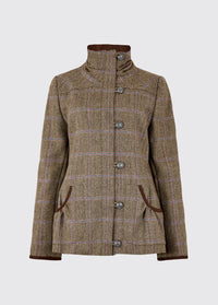 Dubarry women's Bracken Woodrose Tweed Coat with metal buttons, high collar and full-length zip.
