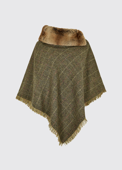 Dubarry women's Silverfir Tweed thistle Poncho, coated with 100% pure wool.