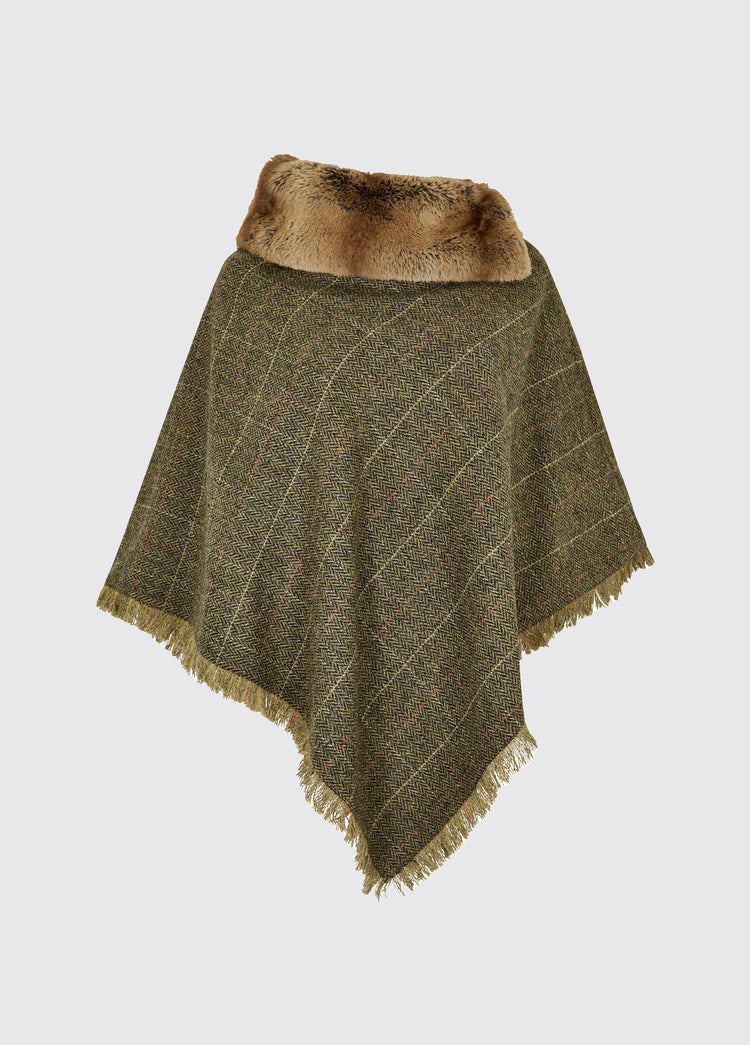Dubarry women's Silverfir Tweed thistle Poncho, coated with 100% pure wool.