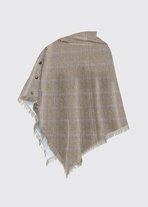 Dubarry women's Hazelwood Tweed Woodrose Poncho with cosy teflon coated 100% wool drapes and smart brass coloured buttons.