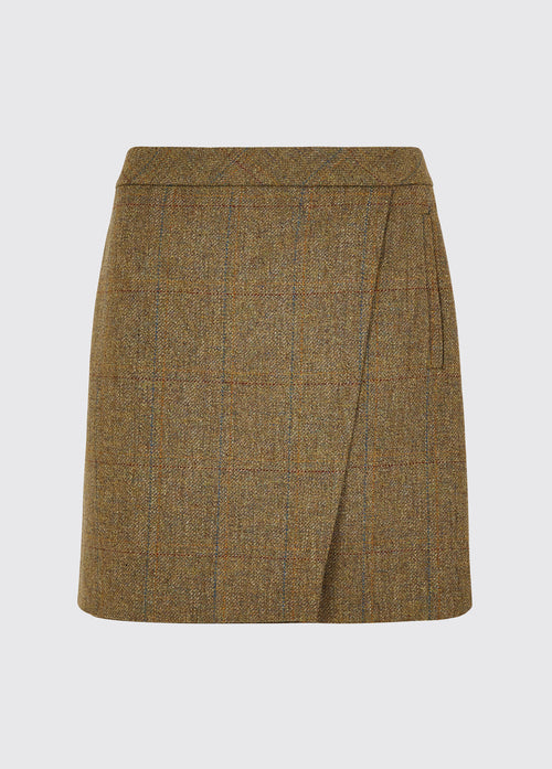 Dubarry women's Buckthorn Tweed Burren Skirt with zip at the back and two functional welted front pockets.