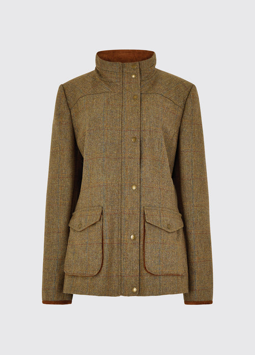 Dubarry women's Betony Tweed Burren Jacket with sleeve lining, lined collar and cargo pockets.