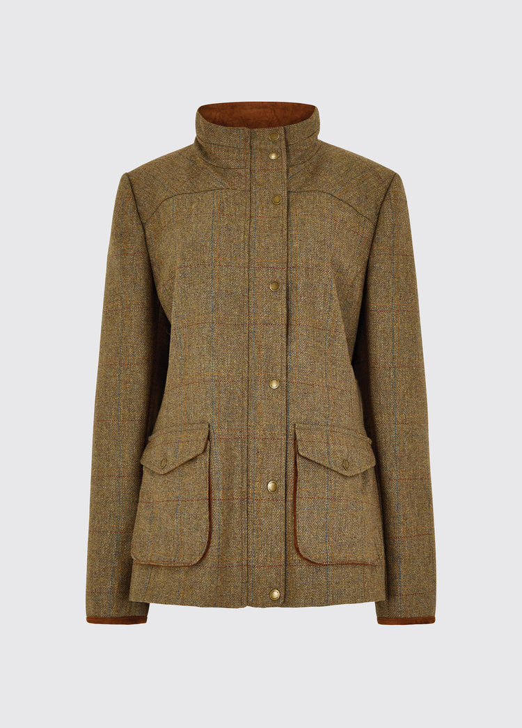 Dubarry women's Betony Tweed Burren Jacket with sleeve lining, lined collar and cargo pockets.