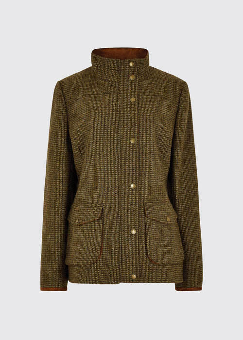 Dubarry women's Betony Tweed Heath Jacket with front zip, lined collar and cuffs. 