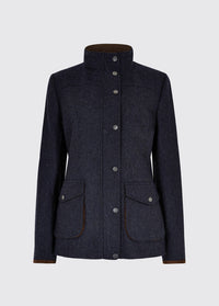 Dubarry women's Betony Tweed Navy Jacket with striped sleeve lining, cargo pockets and lined collar.