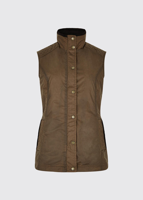 a Dubarry Pakenham wax gilet jacket, ginger brown colour with buttons and zip