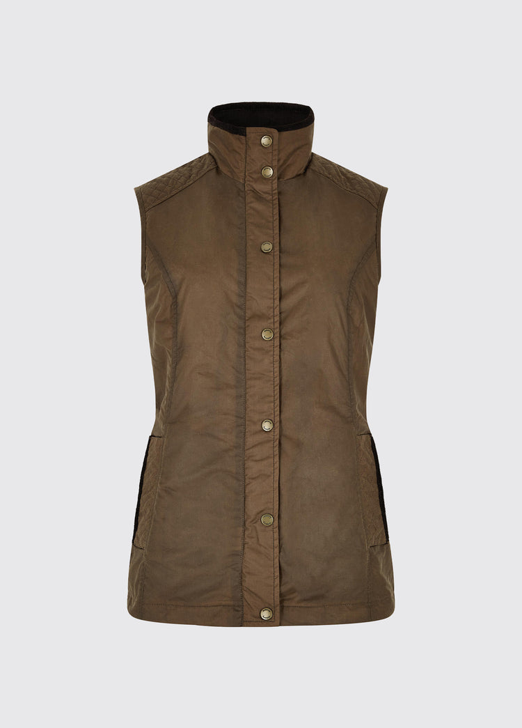 a Dubarry Pakenham wax gilet jacket, ginger brown colour with buttons and zip
