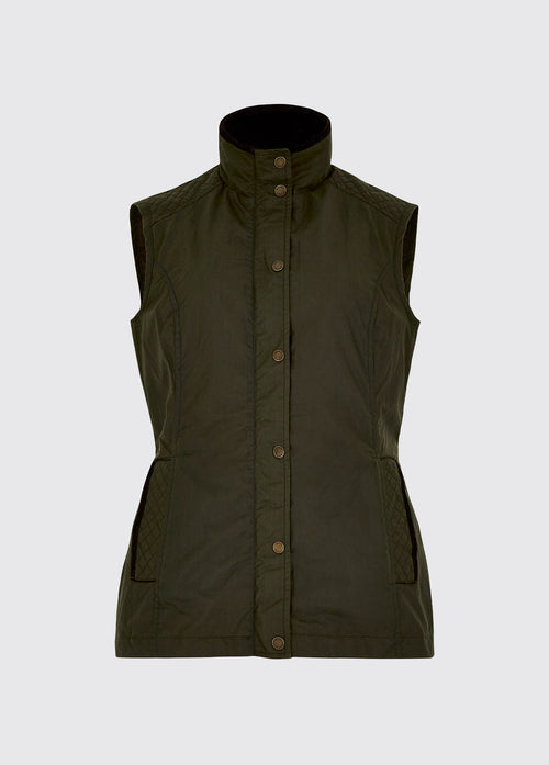 a Dubarry Pakenham wax gilet jacket, pine colour with buttons and zip