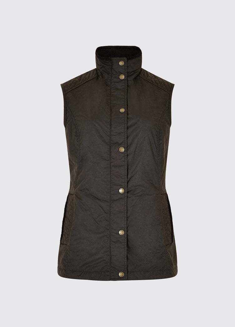 a Dubarry Pakenham wax gilet jacket, black colour with buttons and zip