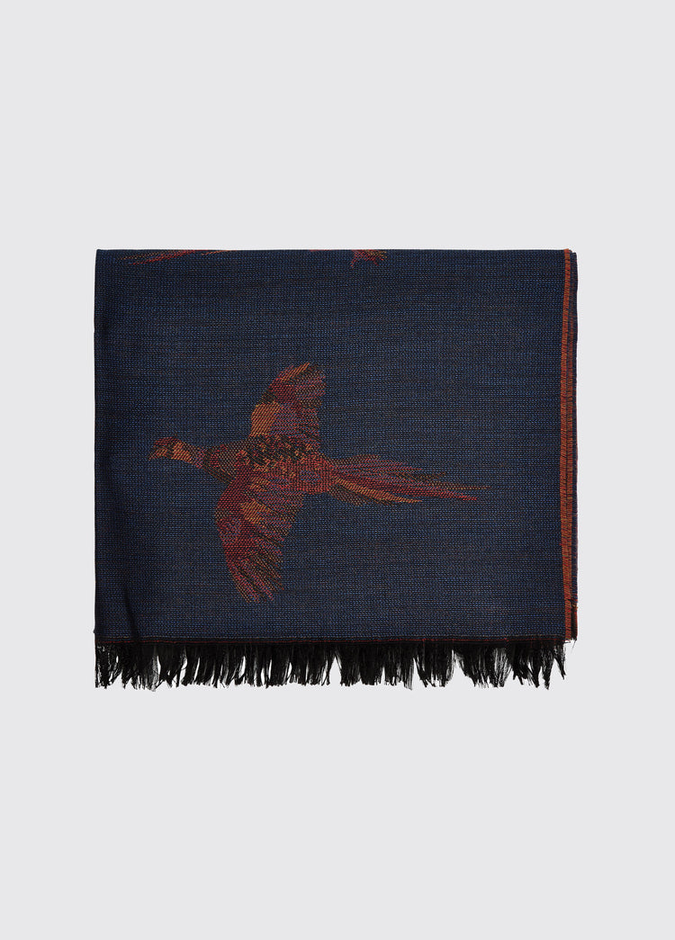 Dubarry women's Birchdale Tweed Midnight Wool Stole with unique Dubarry pheasant design and dual colour.