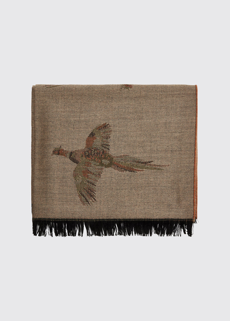 Dubarry women's Birchdale Tweed Taupe Stole. A stole with 100% wool and unique design of a bird