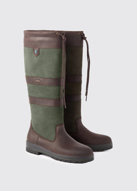 Dubarry mens knee-high ivy green and brown leather Galway Country Boot with laced top