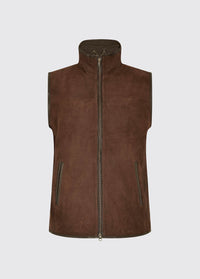 Dubarry Dunhill walnut brown coloured gilet leather jacket with centre zip and pockets