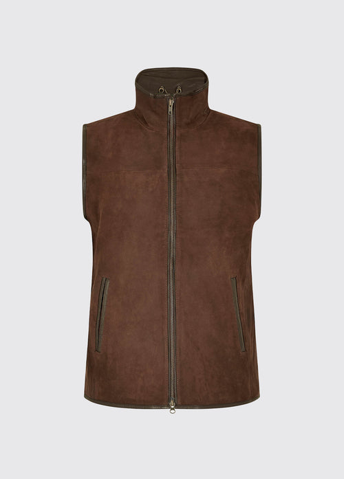 Dubarry Dunhill walnut brown coloured gilet leather jacket with centre zip and pockets