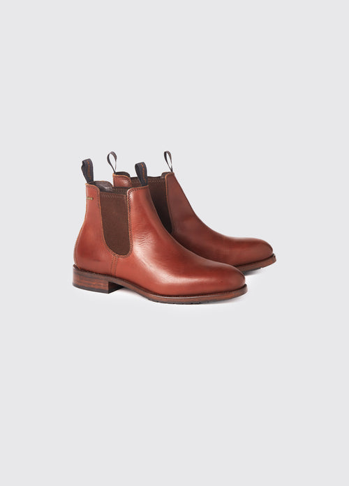 A pair of Dubarry Kerry Chelsea boots for men, chestnut coloured leather with elasticated side gussets with front and heel finger pulls