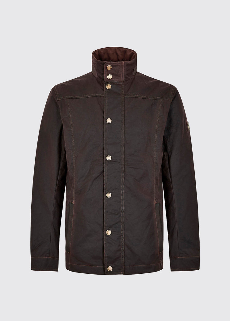 A java brown coloured Dubarry Carrickfergus waxed jacket with buttons and two pockets