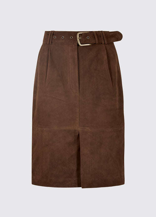 Sullivan Knee-length belted suede skirt - Walnut